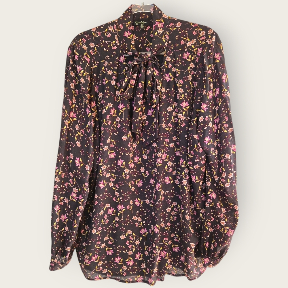 Jessica Simpson Dark Floral Popover Top Size 3x Black Pink Whimsigoth Modest